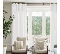 Pinch Pleat Extra Wide 72 x 108 Inch Linen Curtains for Living Room Divider Pleated Drapes with Hooks Rings Semi Sheer Cream Ivory Patio Sliding Door Big Window Curtains 108 Inch Length Ivory White
