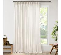 Pinch Pleat Linen Sheer Curtains 90 Inches Long 100 Inch Wide for Patio Sliding Door Light Filtering Semi Sheer Pleated Drapes Back Tab Cream Ivory Extra Wide 100 x 90 Curtain for Living Dining Room