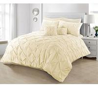 Pinch Pleat Pintuck Comforter Set King Size - Luxurious Pintucked Duvet Set Diamond Pleated Bed Covers Sophisticated Bed Linen (Cream, King)