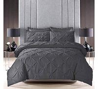 Pinch Pleat PINTUCK Duvet Cover Set Bedding With Pillow Cases Hand Made Cotton Blend (Grey, Double Size)