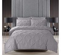 Pinch Pleat PINTUCK Duvet Cover Set Bedding With Pillow Cases Hand Made Cotton Blend (Silver, Super King Size)