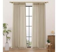 Pinch Pleated 108 Inches Long Linen Curtains for Living Room, Tall Privacy Natural Beige Cream 9 ft Curtain Darkening Flax Pleat Drapes Back Tab Neutral Ceiling Floor 108 Inch Bedroom Drapes 2 Panels