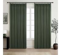 Pinch Pleated Blackout Curtains 70 Inches Extra Wide for Living Room, Sliding Glass Door Linen Blend Olive Green Viral Large Window Thick Heavy Duty Thermal Soundproof Drapes(70"Wx96"Lx2Panels Loden)