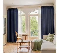 Pinch Pleated Curtain with Tieback, Light Blocking Thermal Insulated Extra Wide Curtain Panel for Sliding Patio Door, Living Room, 84" W x 84" L, Navy Blue, 1 Panel