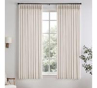 Pinch Pleated Curtains 45 Inch Length 2 Panels Short Curtains for Small Window, Semi Sheer Linen Pinch Pleat Drapes Privacy Curtain Living Room Bedroom, Triple Pleat Memory Shape Curtain with Hooks