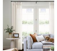 Pinch Pleated Linen Curtains 102 Inch long Memory Shape Training Pleat Drape with Hooks Rings Back Tab for Living Room Patio Glass Door Modern Neutral Cream Ivory Birch Semi Sheer 102 Inch Curtain