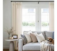 Pinch Pleated Linen Curtains 108 Inches Long for Living Dining Room with Hooks Rings Back Tab Pinch Pleat Drapes Floor to Ceiling Cream Beige Curtain Light Filtering 108 Inch Length for Bedroom 9FT