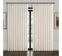 Pinch Pleated Natural Linen Extra Wide Sheer Curtains 70 x 90 Inches Long 2 Panels Set for Living Room, Rustic Farmhouse Ivory Cream Memory Trained Ceiling Track Curtain Light Filtering Window Drapes