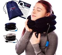 Pinched Nerve Neck Stretcher Cervical Traction Device for Home Pain Treatment | Inflatable Spinal Decompression Collar Unit Muscle Strain Injury Relief | Herniated Disc Problems Remedy Kit (Blue)