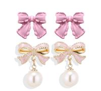 PINCHUAN 3pairs Gold Bow Earrings Small Classic Bow Stud Earrings Gold Bow Knot Earrings Pearl Bow Earrings Pink Bow Earrings Bow Drop Earrings Christmas Bow Earrings for Women, Zinc, No Gemstone