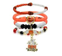 PINCHUAN 4PCS Halloween Bracelet for Women Halloween Stackable Bracelets Set Preppy Heishi Bat Pumpkin Spider Charm Stackable Bracelet Elastic Stretch Halloween Bracelets Halloween Party Jewelry