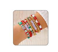 PINCHUAN 6/7PCS Christmas Bracelets for Women Holiday Bracelets Bulk christmas Friendly Stretch Clay Bead Bracelets Surfer Heishi Festive Holiday Jewelry Perfect Christmas Gifts, adjustable, no