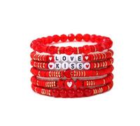 PINCHUAN 6PCS couple Bracelet for Women Love Heart Charm Bracelet Heishi Surfer Clay Bracelet Set Pink/Red Bracelets Accessories Jewelry, adjustable, no gemstone