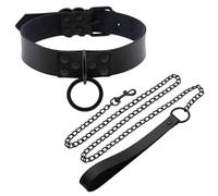 PINCHUAN Black Leather Choker Necklace for Women Punk Goth Choker Adjustable Heart PU Leather Collar Set Black Choker Accessories for Halloween Cosplay, Faux Leather, No Gemstone