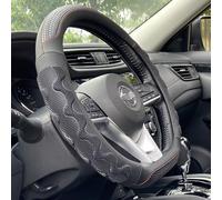 PINCTROT D Shaped 14 Inch Small Sized Steering Wheel Cover Great Grip with 3D Honeycomb Anti-Slip Design, Flat Bottom 14 Inch (Black/Red Stitch)