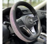 PINCTROT D Shaped Bling Comfy Steering Wheel Cover with Jumbo Crystal Rhinestones, Anti-Slip Diamond Leather, Flat Bottom 14.5-15 Inch (Purple)