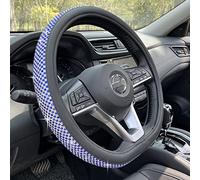 PINCTROT D Shaped Bling Comfy Steering Wheel Cover with Jumbo Crystal Rhinestones, Anti-Slip Diamond Leather, Flat Bottom 14.5-15 Inch (Blue)
