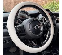PINCTROT Large Size Nappa Leather Steering Wheel Cover, Slim Fit No Bulk Design, One Piece Leather with Breathable Perforation, Fit Like Gloves, 15.5-15.75 Inch(Nappa White)