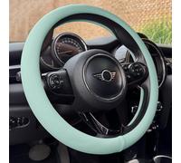 PINCTROT Large Size Nappa Leather Steering Wheel Cover, Slim Fit No Bulk Design, One Piece Leather with Breathable Perforation, Fit Like Gloves, 15.5-15.75 Inch(Nappa Mint)