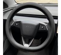 PINCTROT Nappa Leather Steering Wheel Cover for Tesla Model Y/3 Highland/Juniper, D Shaped 14 Inch Small Sized with Breathable Perforation, Fit Like Gloves, Flat Bottom 14 Inch(Nappa Black)