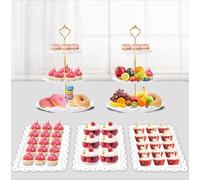 PinCute 5 Pcs Dessert Table Display Set - 2 X Cupcake Stand Holder/Cup Cake Tier Tower & 3 X Serving Tray Combo for Tea Party, Birthday, Baby Shower (Wave Round)