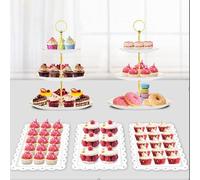 PinCute 5 Pcs Dessert Table Display Set - 2 X Cupcake Stand Holder/Cup Cake Tier Tower & 3 X Serving Tray Combo for Tea Party, Birthday, Baby Shower (Round)