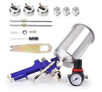 Pindex HVLP Gravity Feed Air Paint Spray Gun Paint Sprayer with 3 Nozzles 1.4 1.7 2.5 mm 1000 ml Aluminum Cup, Painting Tool Kit with Plastic Cap Airbrush for Car Fence Paint (Blue)