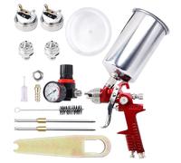 Pindex HVLP Gravity Feed Air Spray Gun with 3 Nozzles 1.4 1.7 2.5 mm, Air Paint Sprayer with Aluminum Cup 1000 ml for Car Furniture Decoration Fence Paint House DIY (Red)