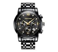 PINDOWS Men's Diamond Business Dress Style Analog Quartz Movement Luxury Waterproof Wrist Watch Luminous Hands Date Display Two Tone Stainless Steel Band Classic Fashion Men's Watch, De651n1: All