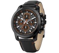 PINDOWS Watch for Men Analog Quartz Chronograph Waterproof Luminous Wrist Watches with Leather Black Brown Strap for Business and Casual Wear