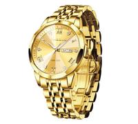 PINDOWS Watch for Men Luxury Diamond Business Dress Analog Quartz Waterproof Wrist Watch Luminous Date Two-Tone Stainless Steel Band Classic Business Casual Style
