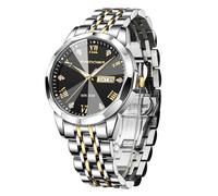 PINDOWS Watch for Men Luxury Diamond Business Dress Analog Quartz Waterproof Wrist Watch Luminous Date Two-Tone Stainless Steel Band Classic Business Casual Style