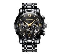 PINDOWS Watches for Men Luxury Quartz Chronograph Watch with Date, Big Face Waterproof Business Wristwatch, Stainless Steel Band, Luminous Hands, Diamond Accents