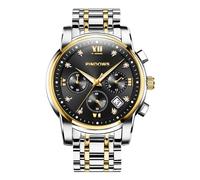 PINDOWS Watches for Men Luxury Quartz Chronograph Watch with Date, Big Face Waterproof Business Wristwatch, Stainless Steel Band, Luminous Hands, Diamond Accents