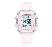 PINDOWS Women's Digital Sport Watch, Clear Transparent Case, Bright LED Light, 5ATM Water Resistant, Stopwatch Alarm Dual Time, Stylish Watch for Active Women&Teens