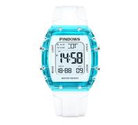 PINDOWS Women's Digital Sport Watch, Clear Transparent Case, Bright LED Light, 5ATM Water Resistant, Stopwatch Alarm Dual Time, Stylish Watch for Active Women&Teens