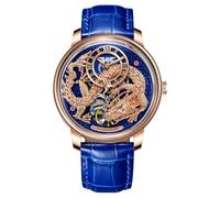 PINDU Dragon Watches for Men, 3D Dimensional Limited Edition Design The Dragon’s Legacy 5ATM Waterproof Leather Watch Mechanical Watch, Rose Gold Dragon Blue Leather, Dragon Watch