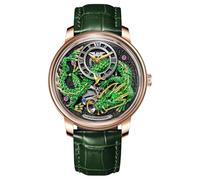PINDU Dragon Watches for Men, 3D Dimensional Limited Edition Design The Dragon’s Legacy 5ATM Waterproof Leather Watch Mechanical Watch, Green Dragon Green Leather, Dragon Watch