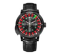 PINDU Men's 1.8-inch Roulette Wheel Automatic Watch, NH35A Movement with Push-Button Control, 50m Water Resistant, Unique American Style Roulette-Themed Mechanical Watch for Game Night, 6629-Black