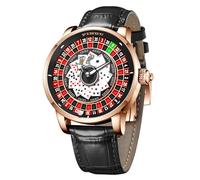 PINDU Roulette Wheel Automatic Watch for Men Playing Cards Dial Movement Design NH35A Automatic Rotation Up to 50M Waterproof Unique American Style Mechanical Watch, Black, One size