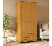 Pine 2-Door Double Wardrobe with Drawers - Hampton