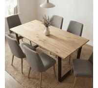 Pine Antique Waxed Large Rectangular Dining Table Stylish Black Metal Legs