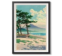 Pine Beach At Miho Kawase Hasui Poster, Japanese Woodblock Ukiyo-E Print, Vintage Art Picture Painting Wall Art Exhibition, Archival Matte, A3 (Black Frame) - 42x29.7cm
