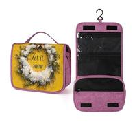 Pine Branch Wreath Let It Snow on Yellow Travel Toiletry Bag for Women,Hanging Makeup Organizer with Hook for Shampoo