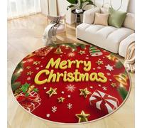 Pine Branches, Stars, Golden Bells Round Rugs, Washable Non-Slip Rug, Christmas Decorations Round Area Rugs 200 Cm, For Living Room Bedroom Hallway Study Coffee Table Bedside Rug