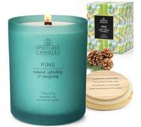 Pine Candle 275g: 55 Hrs Burn Time - Pine Scented Candles in Frosted Glass Jar with Wooden Crackling Wick in a Luxurious Gold Foil Lined Gift Box by Spotless Leopard