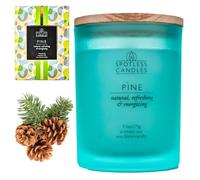 Pine Candle - 9.7 oz /275g 45-55 Hours Burn Time in Green Frosted Glass Jar with Wooden Lid and Wooden Crackling Wick in Luxurious Gift Box - Natural, Refreshing and Energising