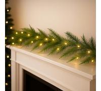 Pine Christmas Garland with Lights, 2.7M/9FT Christmas Garlands for Fireplaces Stairs Table, Artificial Wreath Garland with 50 Lights for Xmas Tree Door Indoor Outdoor Decoration