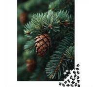 Pine Cone And Evergreen Branch ｜ Natural Forest Detail 1000 Piece Jigsaw Puzzle for Adults, 38x26cm/1000pcs, New Year Indoor Activity, Winter Downtime And Winter Weekends