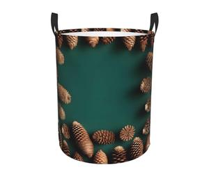 Pine Cone Border Circular HamperM Basket Large Laundry Storage Basket for Clothes Stylish Home Decor Organizer